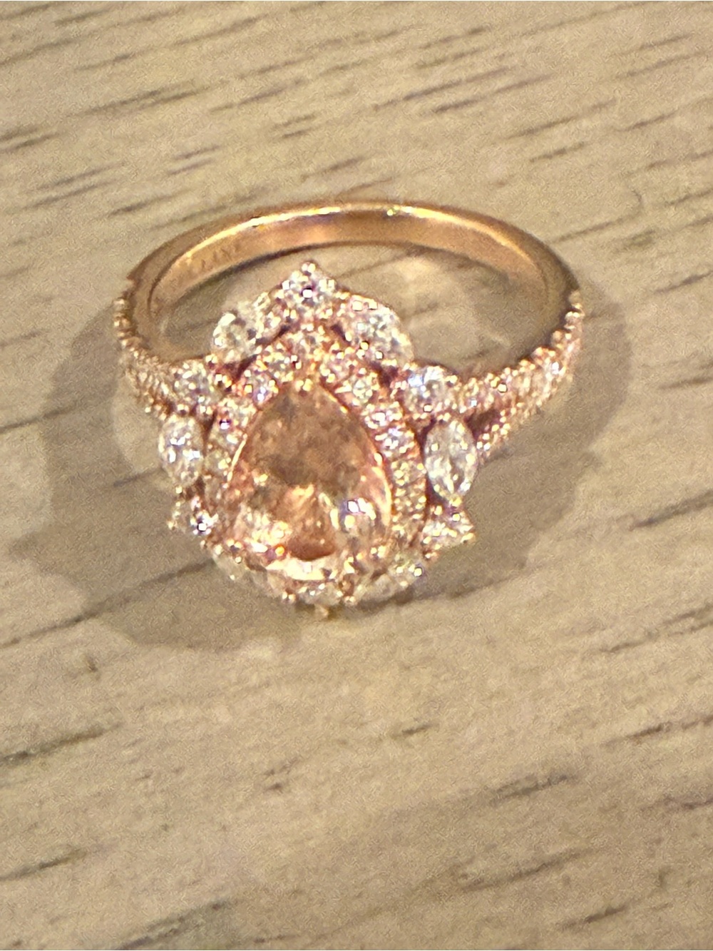 14k Rose Gold Pear-Shaped Morganite & Diamond Halo Ring - Size 6.75 - Picture 9 of 9